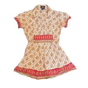 Angie Floral Paisley Striped Button Front Peasant Tunic Dress Cream Pink Small